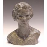 An early 20th century bronzed plaster head and shoulders portrait bust of a young lady, height 36cm,