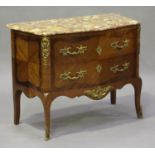 A 20th century Louis XV style kingwood commode, the Brèche d'Alep marble top above two long