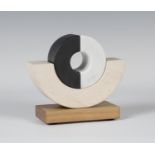 Chris Mitton - Balance (Earth Cradle), a modern carved Carrara marble, slate and limestone