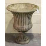 A 20th century cast composition stone garden urn of fluted campana form, height 72cm, diameter