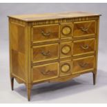 A 20th century French walnut and boxwood inlaid chest of six short drawers with fan inlaid