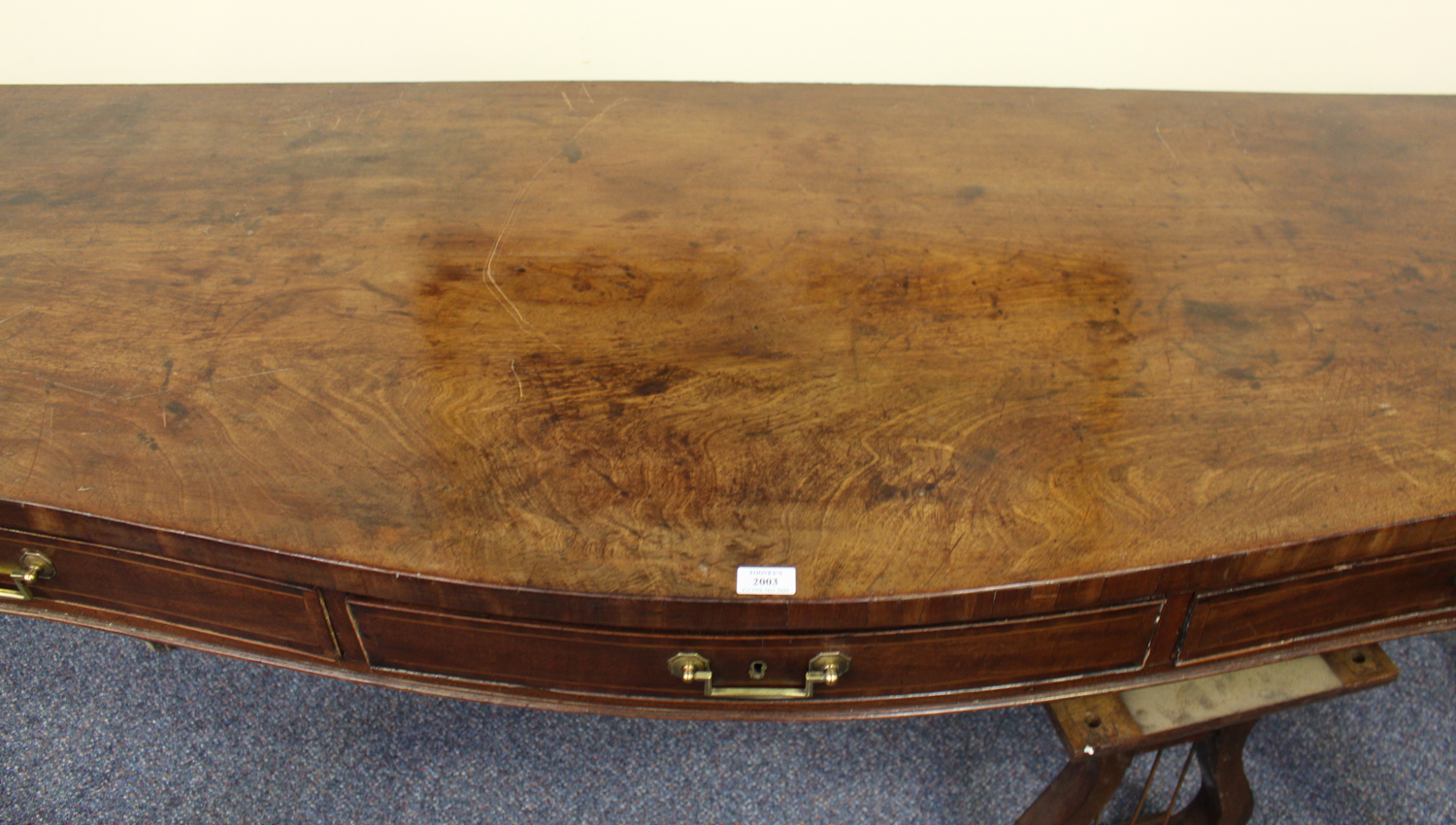 A late George III mahogany serpentine fronted serving table with boxwood line inlaid decoration, - Image 4 of 4