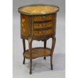 A 20th century Louis XVI style oval side table with gilt metal mounts and foliate marquetry inlaid