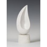 Chris Mitton - Flame, a modern carved Carrara marble sculpture of stylized flame form, the roughly