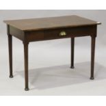 An early 20th century stained oak side table, fitted with a single frieze drawer, raised on turned