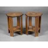 A pair of early 20th century Indian Arts and Crafts inspired hardwood octagonal lamp tables, the two
