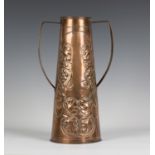 A late 19th/early 20th century Arts and Crafts copper two-handled vase, possibly Yattendon or