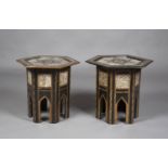 A near pair of late 19th/early 20th century Middle Eastern ebony and mother-of-pearl inlaid