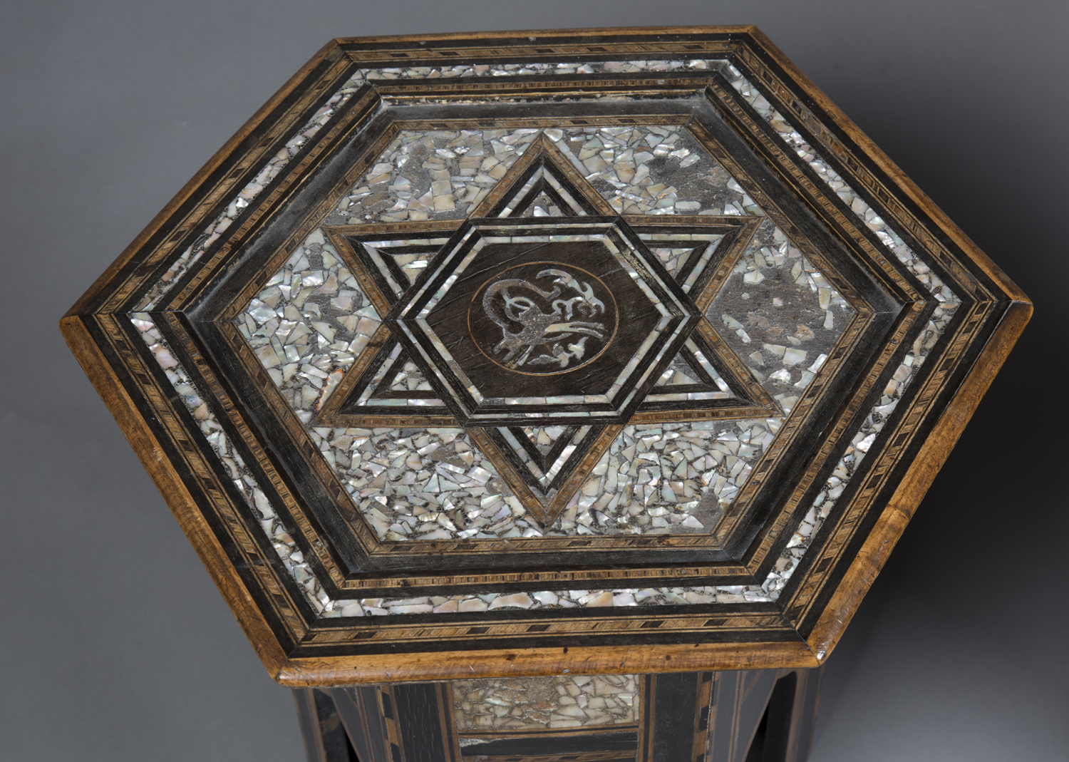 A near pair of late 19th/early 20th century Middle Eastern ebony and mother-of-pearl inlaid - Image 2 of 3