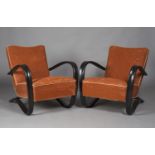 A pair of early/mid-20th century ebonized bentwood Halabala 'H269' armchairs, designed by Jindrich