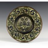 A late Victorian Arts and Crafts cloisonné enamel charger, probably by Clement Heaton, circa 1890,