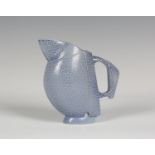 An Anthony Theakston studio pottery stoneware bird jug, covered in a blue speckled glaze, incised