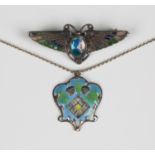 An Edwardian silver and enamelled brooch in the form of a winged scarab, Chester, possibly 1909,