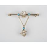 A Murrle Bennett & Co gold, seed pearl and turquoise set pendant brooch, probably 15ct, the two