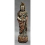 A Chinese carved and polychrome painted wooden figure of Buddha, probably 20th century, modelled