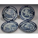 A set of four Chinese blue and white export porcelain 'Cuckoo in the House' pattern plates, 18th