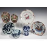 A small group of Chinese porcelain, Qing dynasty, including a blue and white bowl and saucer dish,