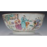 A Chinese famille rose export porcelain punch bowl, Qianlong period, the exterior painted with