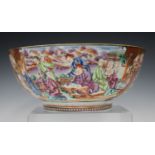 A Chinese famille rose export porcelain punch bowl, Qianlong period, painted in the Mandarin