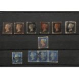 A collection of Great Britain stamps loose on cards, including six 1840 1d blacks (all badly cut),