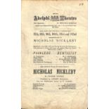 THEATRE. A 4pp. programme for a performance of 'Nicholas Nickleby' at the Adelphi Theatre in