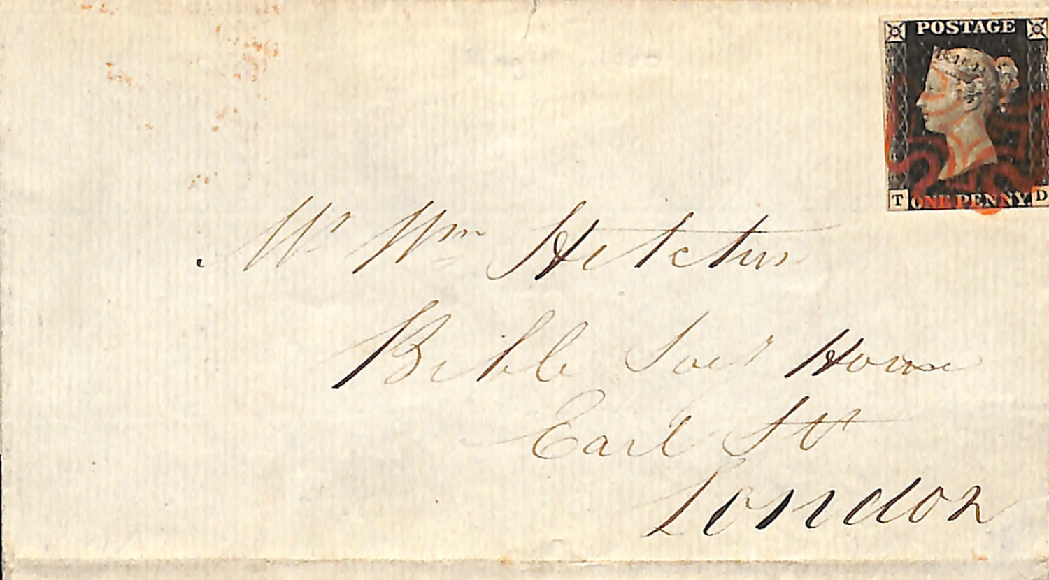 An August 1840 cover from Peterborough to London with 1d black stamp, plate 1b, 4 clear to large