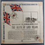 LORD NELSON. An Edwardian tissue-paper souvenir handkerchief commemorating the death of Lord