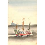 A group of 11 Chinese postcards with decoupage scenes from stamps on watercolour backgrounds, all