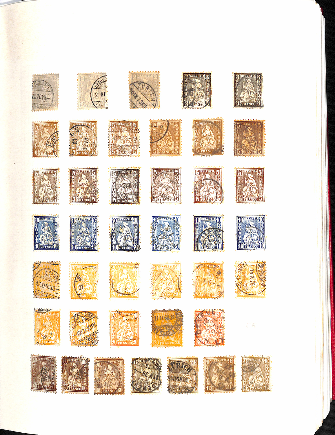 A collection of Switzerland stamps in an album, used from 1862 to 2000, including fine used 1945 War