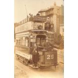 A group of 8 photographic postcards, including 1 of a Bristol Tram, Number 25, Service 2: Durdham