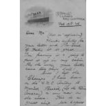 R.M.S. LUSITANIA. A 3pp. letter from a sailor on board the R.M.S. Lusitania, dated 17th February