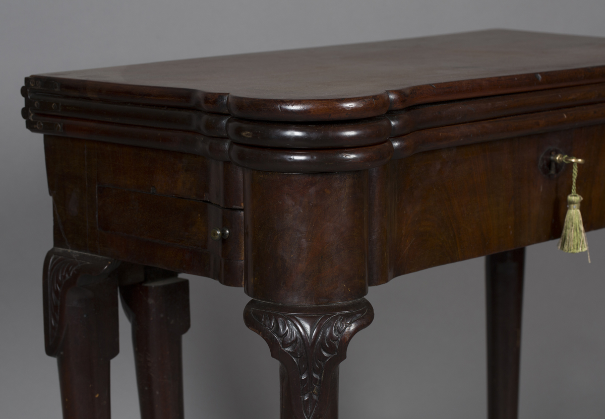 A George II mahogany triple leaf fold-over games and tea table, the hinged top with projecting - Image 8 of 8