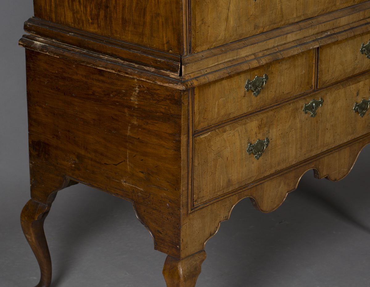 A George I walnut chest-on-stand, the moulded pediment above two short and three long oak-lined - Image 5 of 5