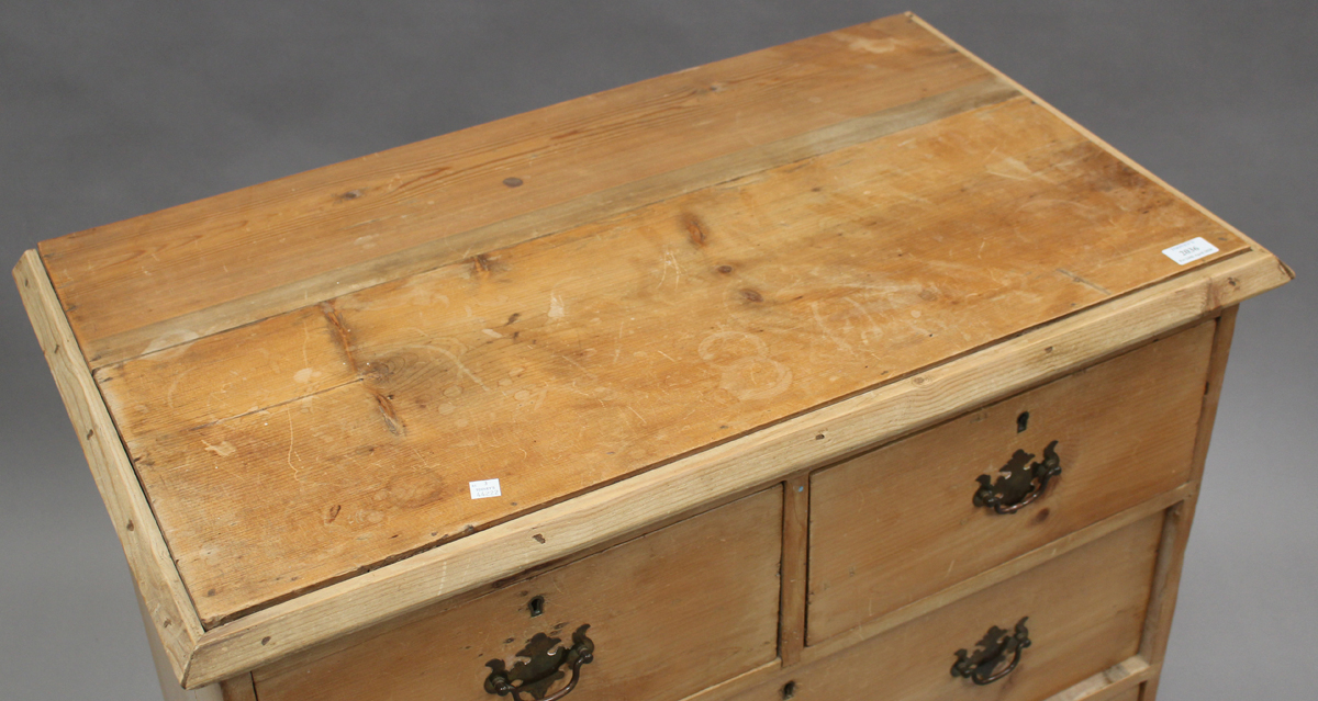 A late Victorian pine chest of two short and two long drawers, on turned legs, height 85cm, width - Image 3 of 3