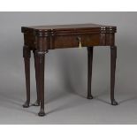 A George II mahogany triple leaf fold-over games and tea table, the hinged top with projecting