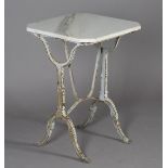 A late 19th/early 20th century French white painted cast iron garden table, the white marble top