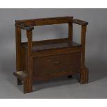 A George V oak box seat hallstand, fitted with two umbrella stands to the sides, height 76cm,