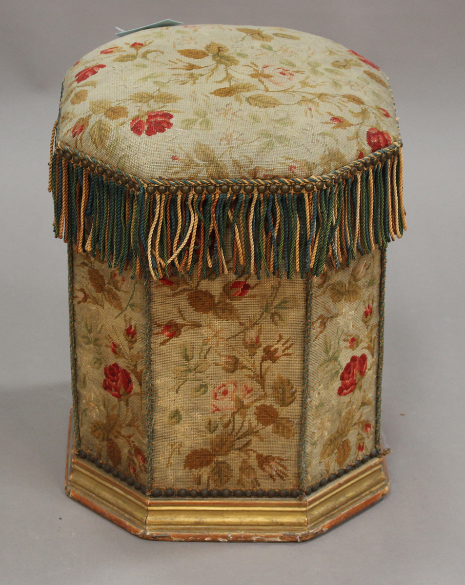 A mid-Victorian needlework box seat stool of canted square form, one side with open arch to form a - Image 2 of 3