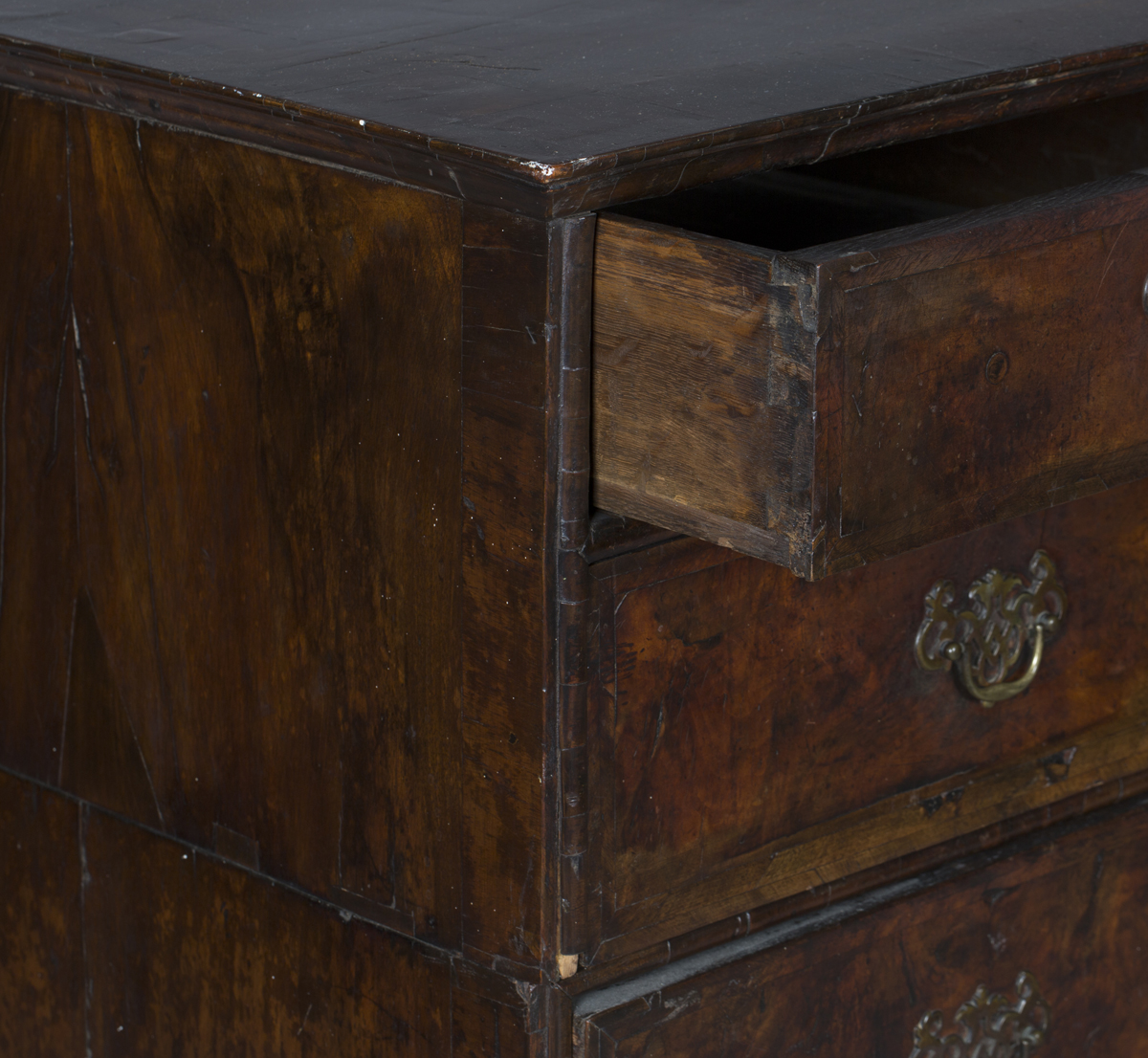 A George I walnut chest of two short and three long drawers with feather and crossbanded borders, - Image 6 of 6