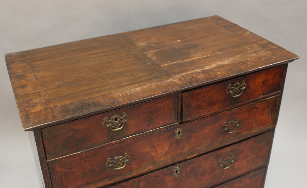 A George I walnut chest of two short and three long drawers with feather and crossbanded borders, - Image 5 of 6