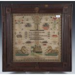 An early Victorian needlework sampler by Hannah Matkin, Aged 13, dated 1838, worked in coloured