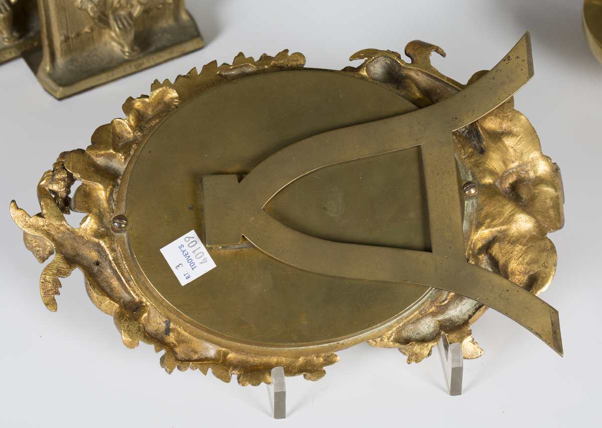 A small group of metalwork, including a late 19th century French ormolu dressing table mirror, - Image 2 of 4