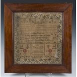 An early Victorian needlework sampler by Mary Crawford, Aged 14, dated 1841, worked in coloured