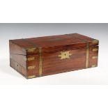 A Regency mahogany and brass bound campaign writing slope, the top inset with a brass plate