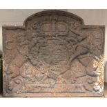 A 20th century cast iron fireback, decorated in relief with a Royal coat of arms and initials '