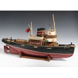 A mid-20th century scratch-built model of a boat, named 'Sun XXI London', with battery-operated