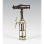 A 19th century nickel plated rack and pinion 'King's screw' corkscrew, probably English, fitted with