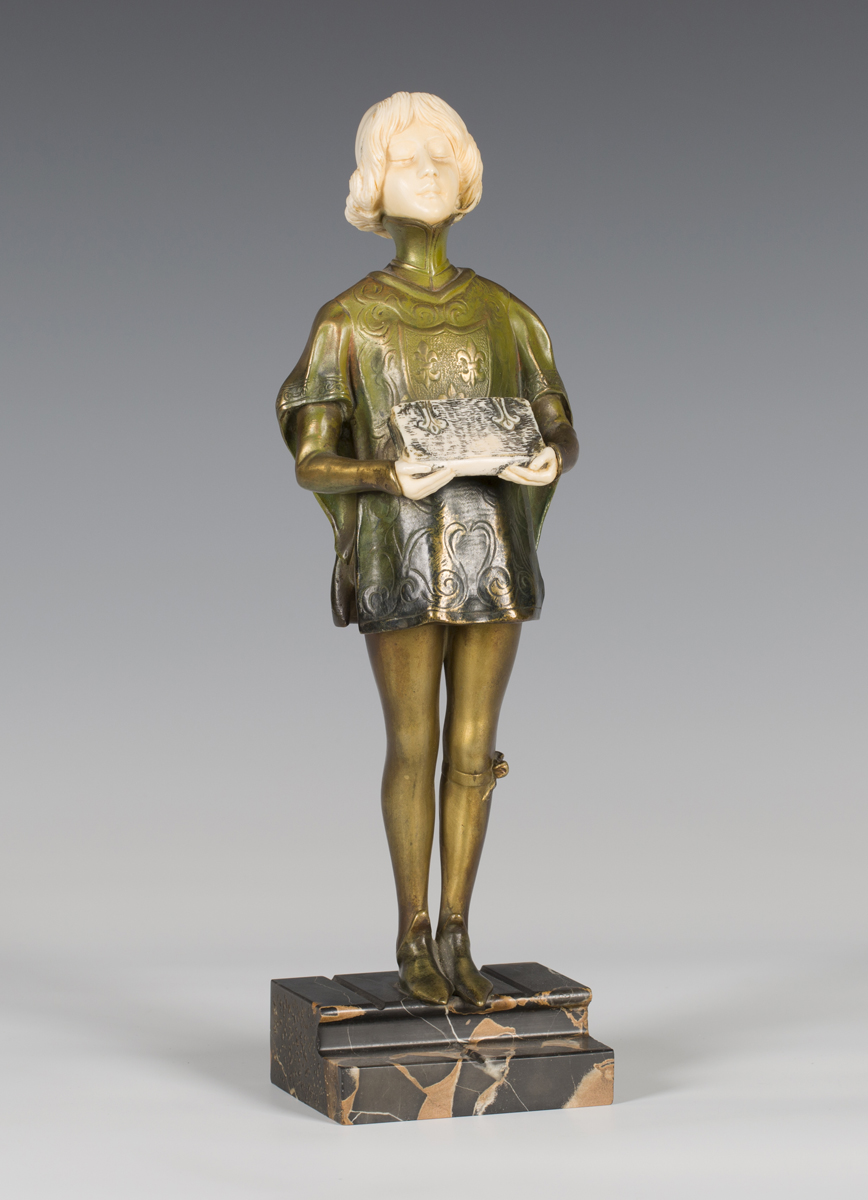 Léon Noël Delagrange - an early 20th century French coloured cast bronze and carved ivory figure