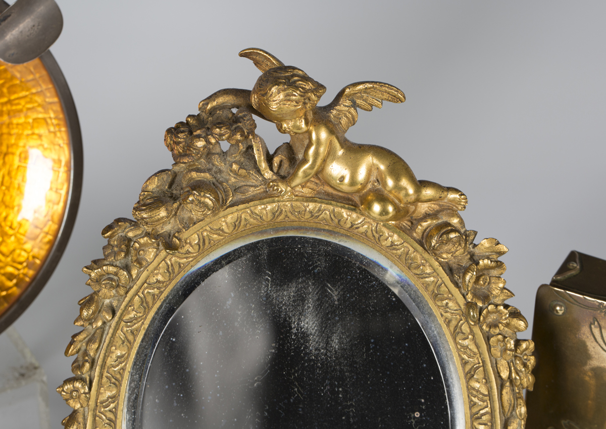 A small group of metalwork, including a late 19th century French ormolu dressing table mirror, - Image 3 of 4