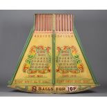 A large early/mid-20th century fairground roll-a-ball game of fan shape, all hand painted with